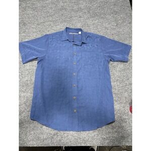 Caribbean Mens Blue Tropical silk Jacquard Short Sleeve Button Down Shirt